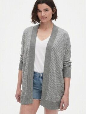 GAP Light Gray Striped Open-Front Cardigan